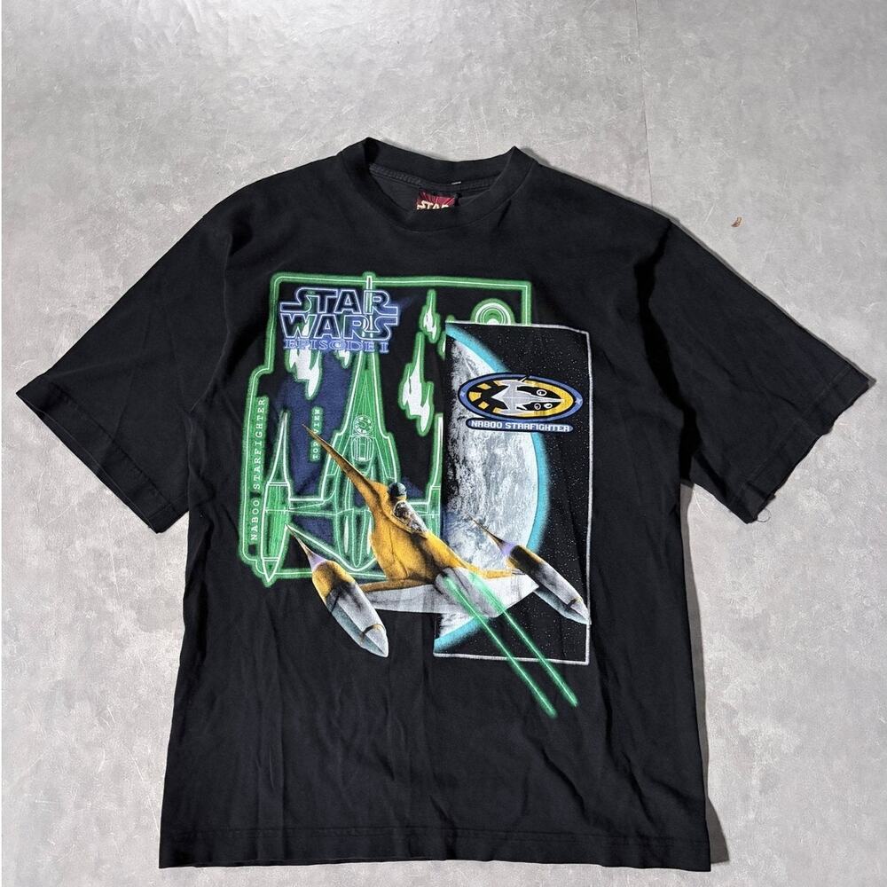 90's Vintage Star Wars Naboo Starfighter Black T-Shirt - M